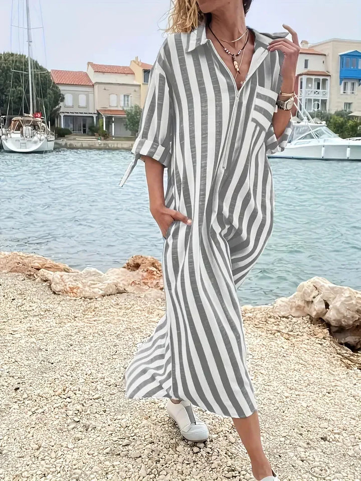 Delia Striped Maxi Shirt Dress