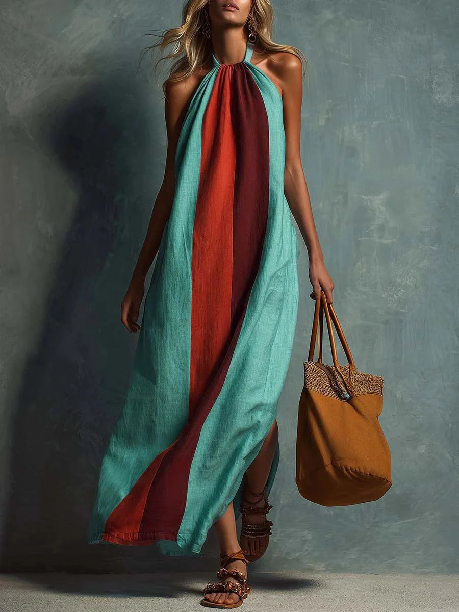 Zafira Color Block Halter Maxi Dress