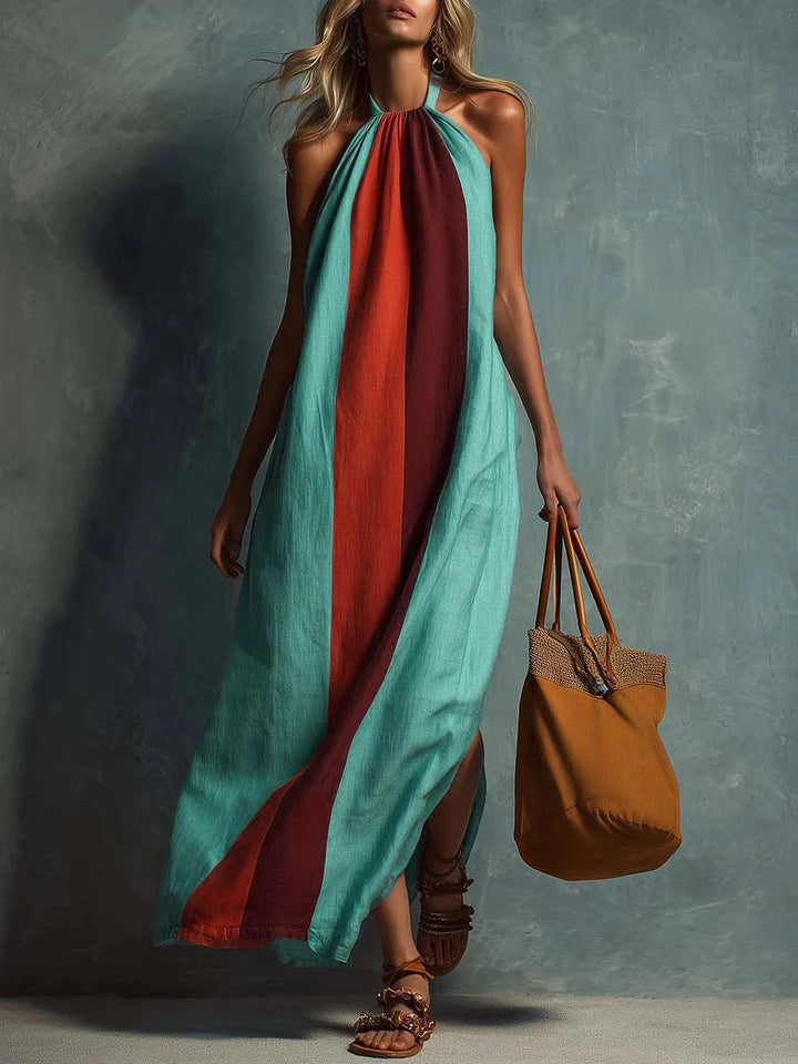 Zafira Color Block Halter Maxi Dress