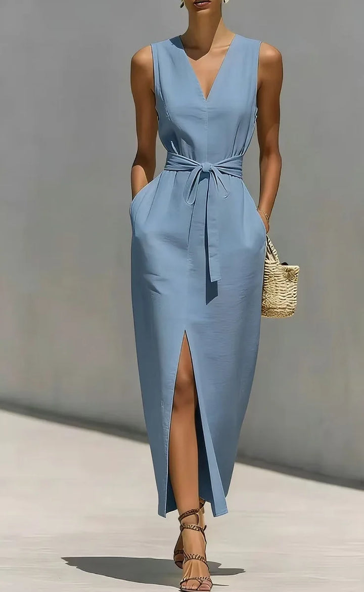 Monica Front Tie V Neck Maxi Dress