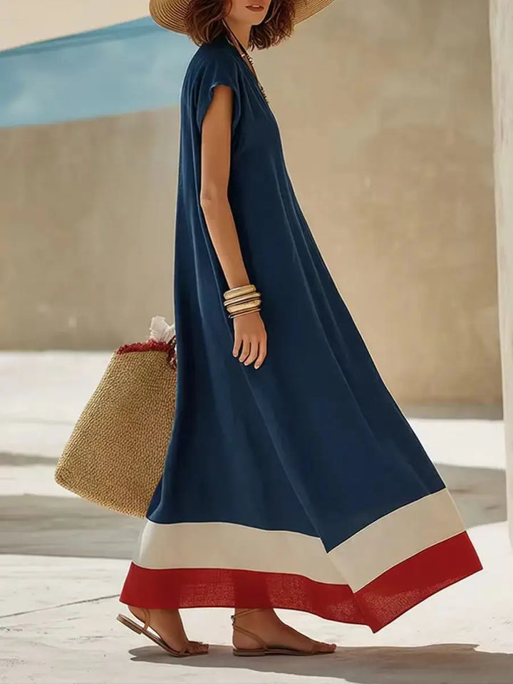 Cambria Striped V Neck Maxi Dress