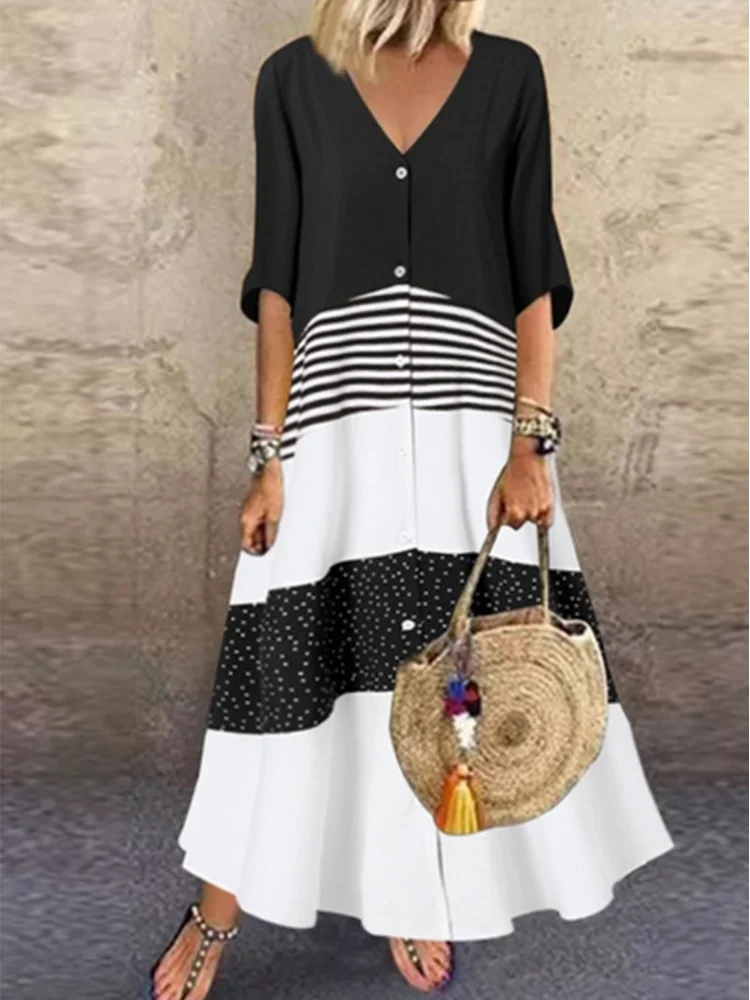 Savannah Color Blocked V Neck Maxi Dress