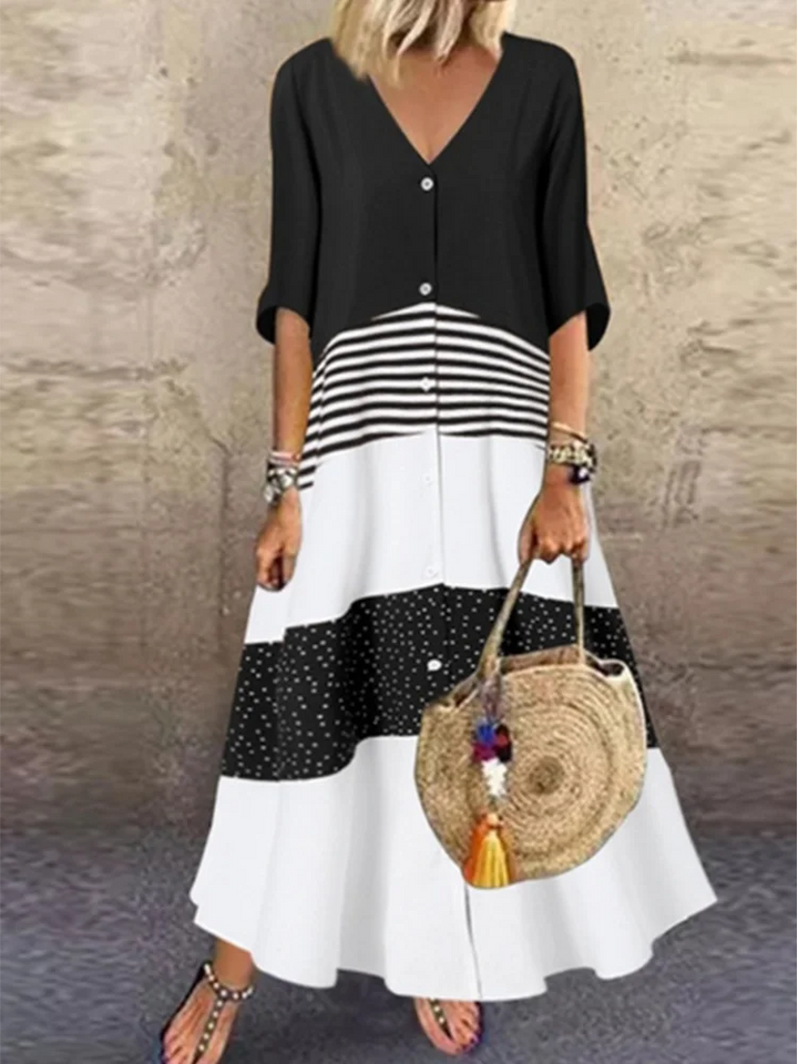 Savannah Color Blocked V Neck Maxi Dress