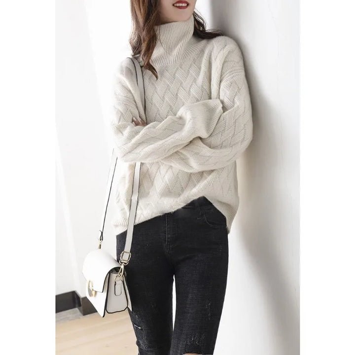 Clara Basketweave Turtleneck Sweater
