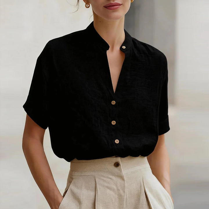 Aveline Button Front V Neck Blouse