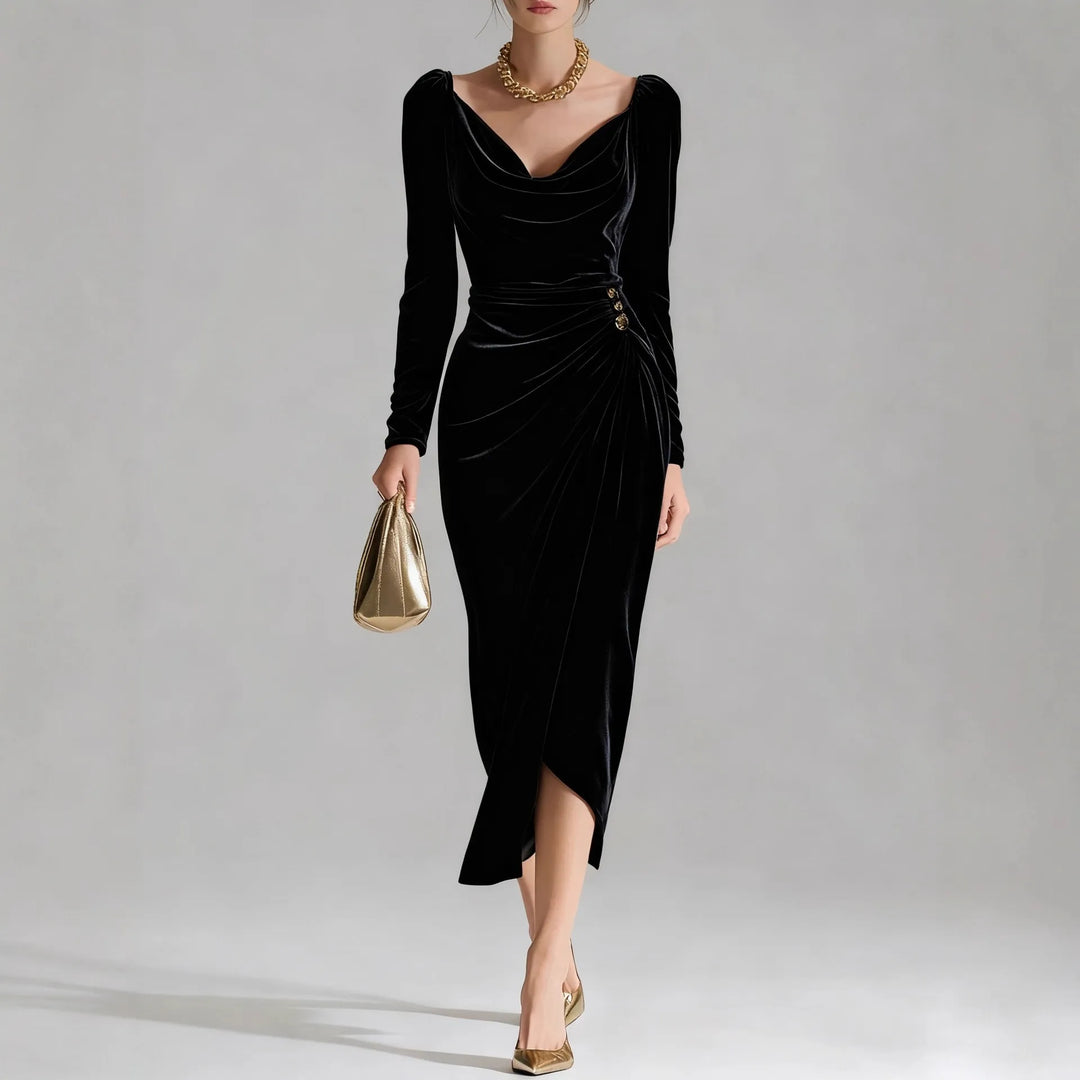 Vivienne Velvet Ruched Midi Dress