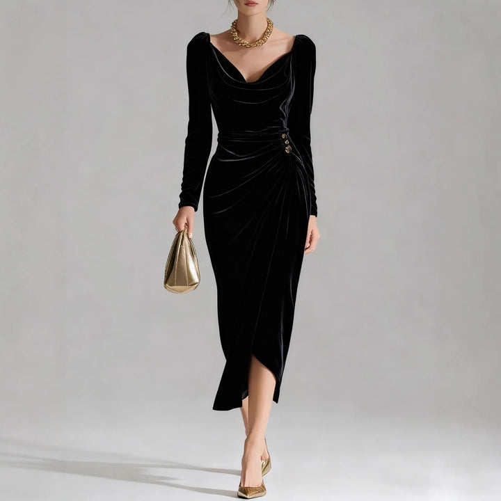 Vivienne Velvet Ruched Midi Dress