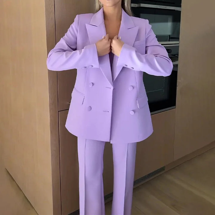 Lavender double breasted blazer with matching trousers