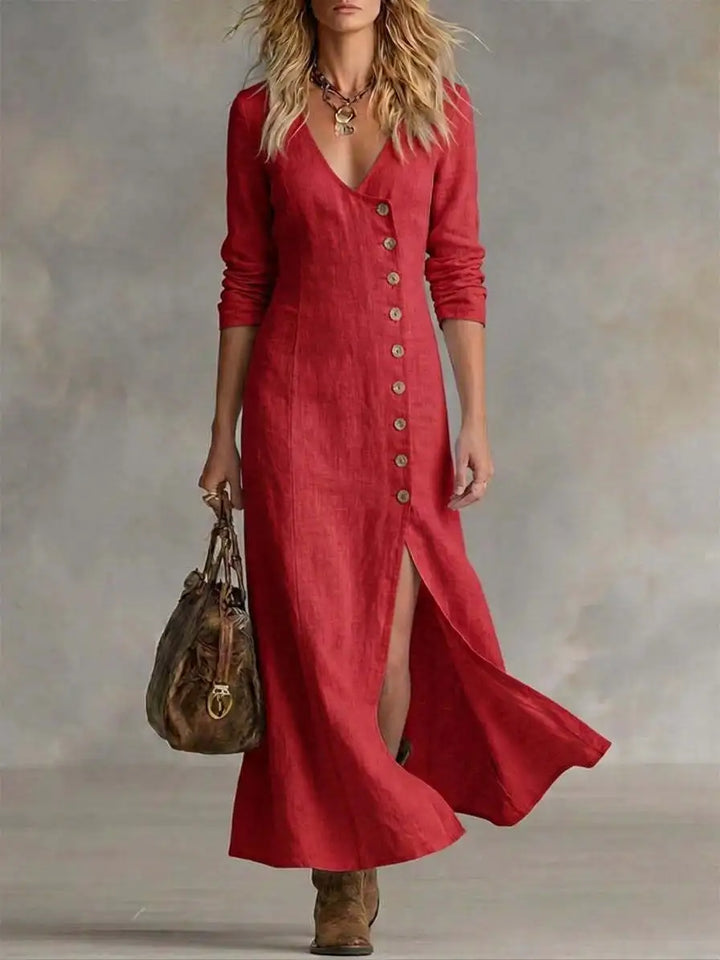 Yasmin Button Front Side Slit Maxi Dress