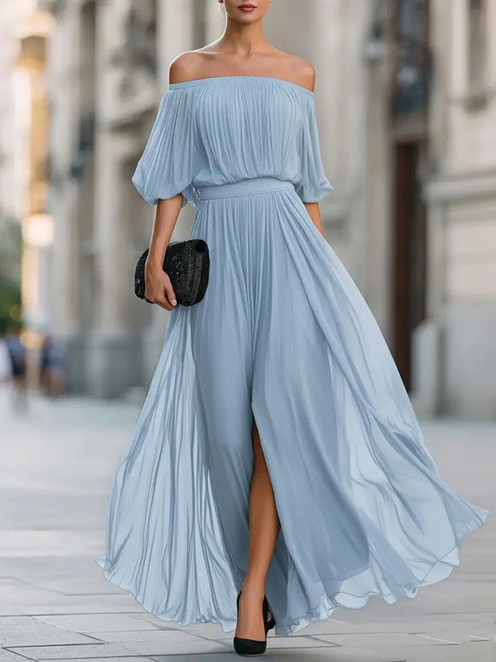 Arabella Elegant Flowy Off Shoulder Maxi Dress