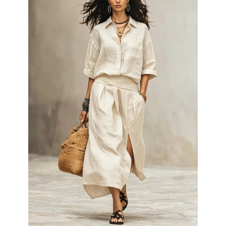Carina Linen Shirt and Midi Skirt Set
