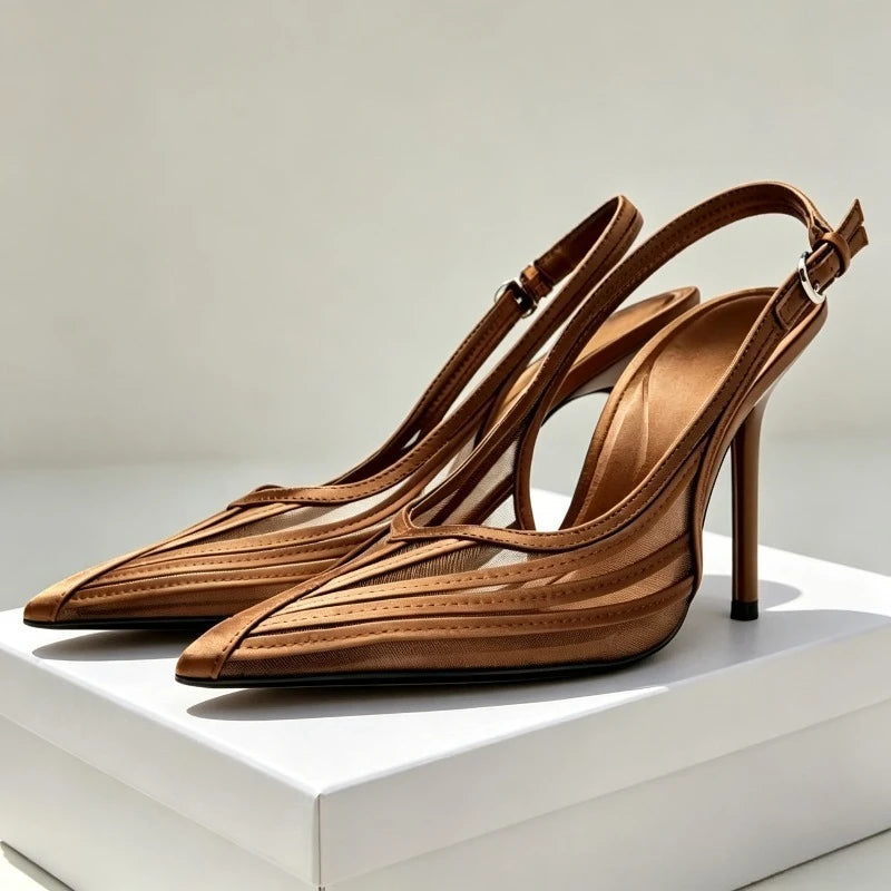 Mary Mesh Pointed Toe Slingback Heels