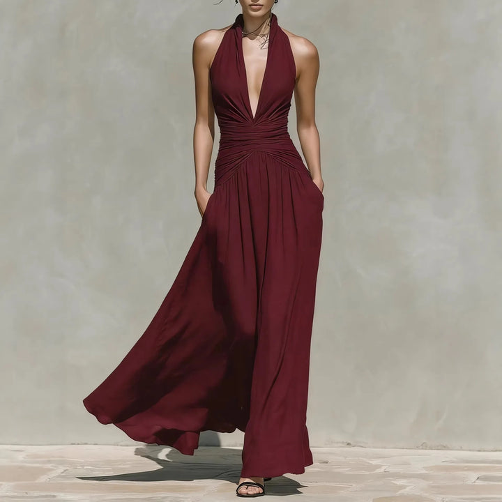 Raven V Neck Sleeveless Ruched Bodycon Maxi Dress