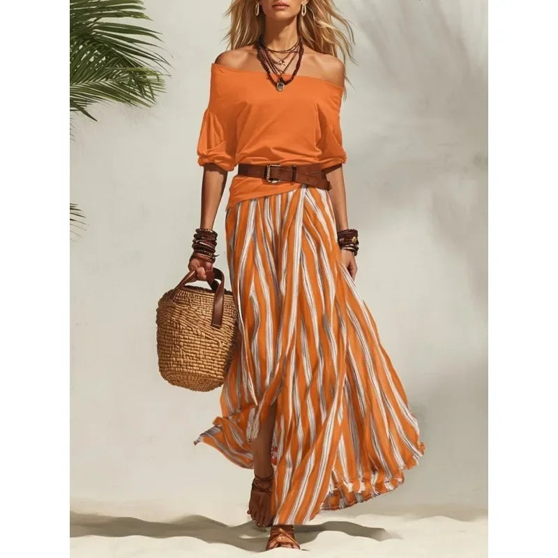 Vanessa Striped Maxi Skirt Set