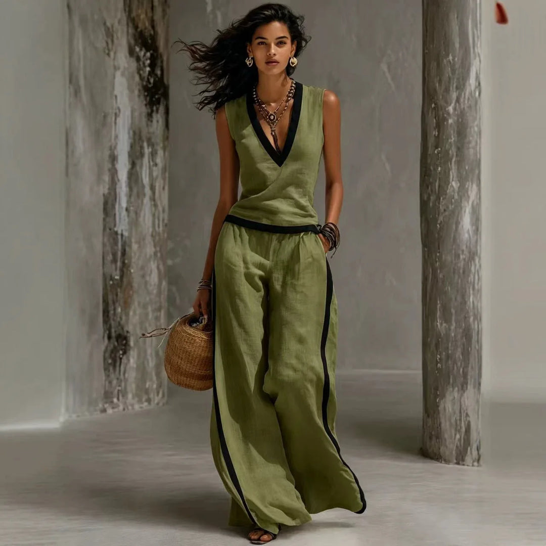 Audrey V Neck Sleeveless Linen Matching Set