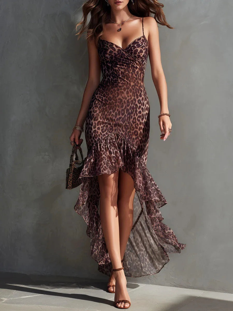 Ivy Leopard Print Chiffon Midi Dress