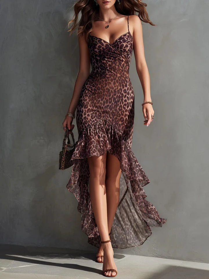 Ivy Leopard Print Chiffon Midi Dress