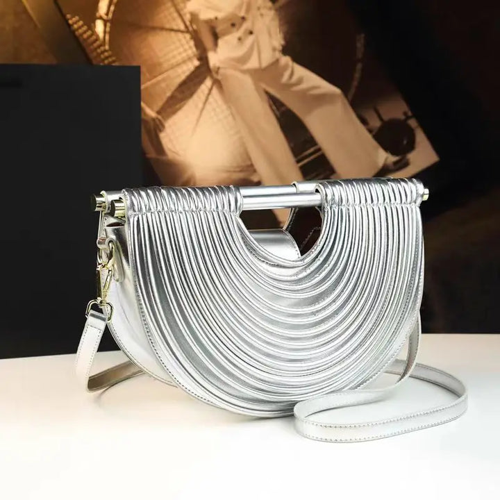 Celeste Metallic Woven Crescent Shoulder Bag