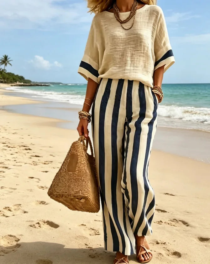 Leona Striped Wide Leg Lounge Set