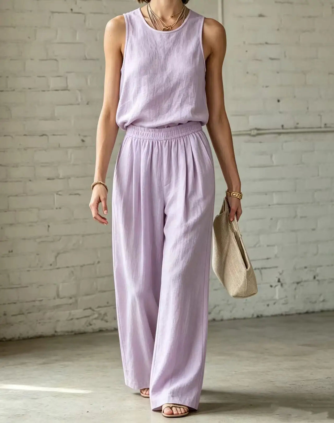 Jade Cotton Linen Camisole Wide Leg Set