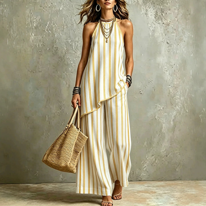 Sophie Striped Sleeveless Linen Wide Leg Jumpsuit