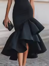 Geneva Asymmetrical Ruffle Cocktail Midi Dress
