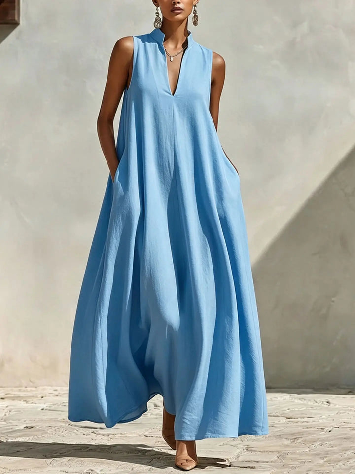 Mia Linen V-Neck Pocket Maxi Dress