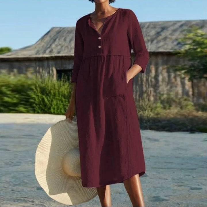 Evelina Pocket Linen Midi Dress