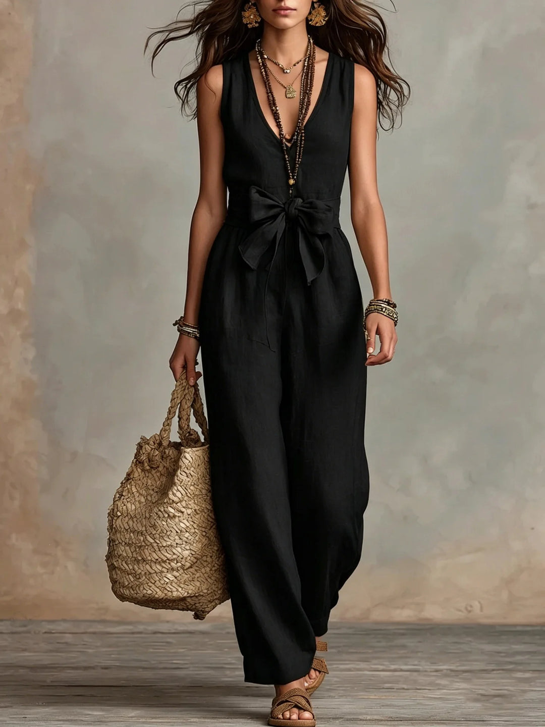 Camille Front Tie Linen Jumpsuit