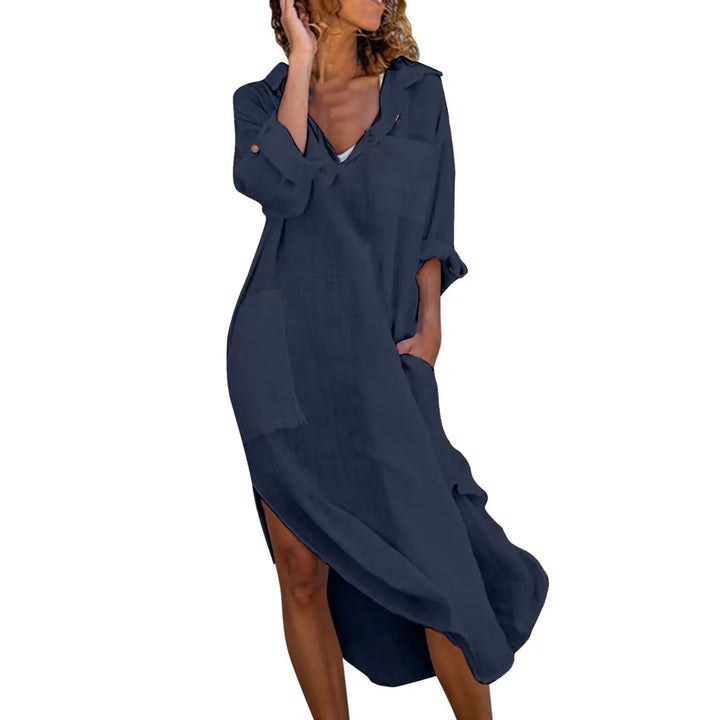 Mallory Flowing Linen Long Shirt Dress