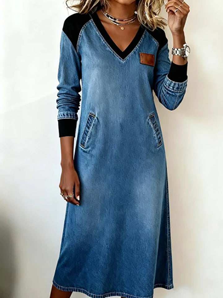 Celine Patchwork Denim Maxi Dress