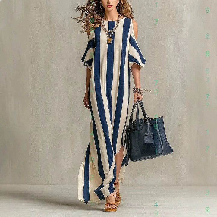 Sydney Off Shoulder Stripe Split Maxi Dress
