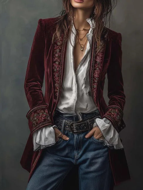 Vivienne Embroidered Velvet Blazer