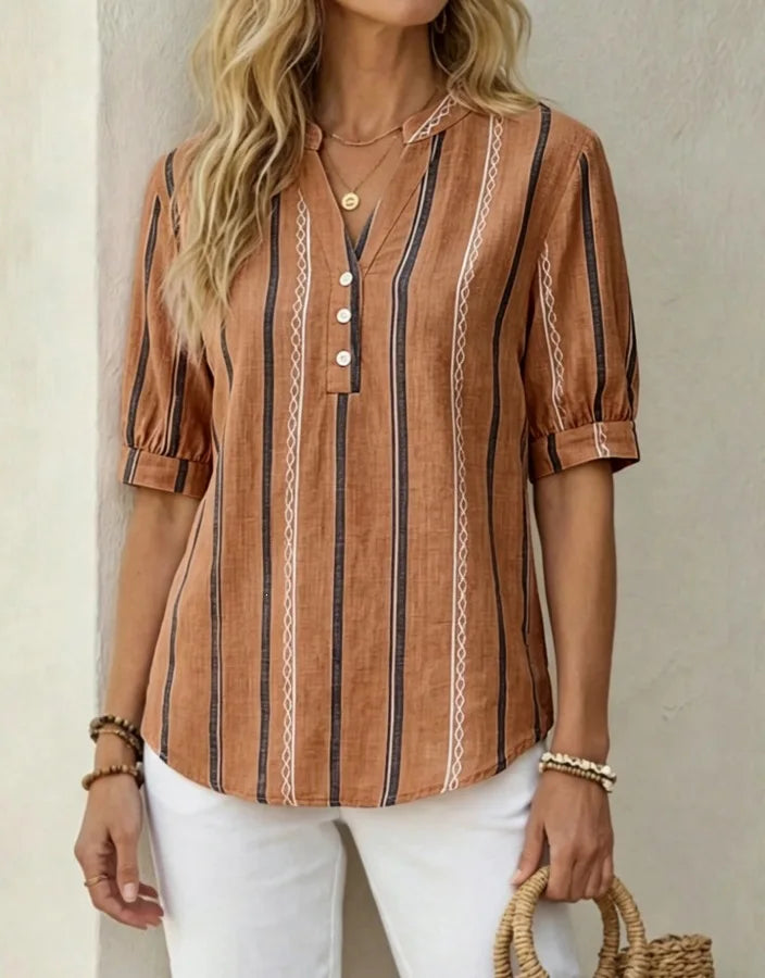 Hadley Striped V Neck Blouse