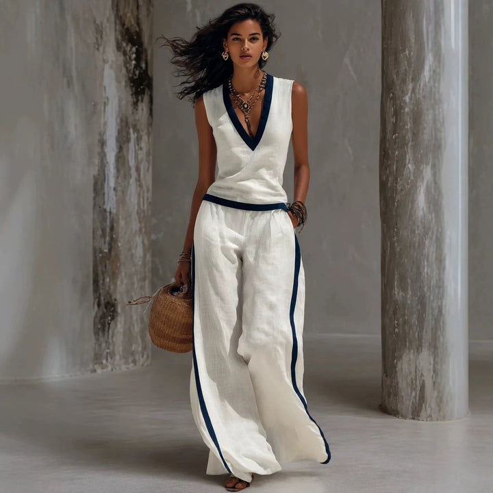 Audrey V Neck Sleeveless Linen Matching Set