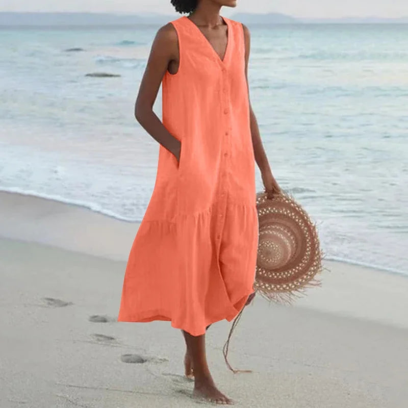 Rosaline Relaxed V Neck Midi Dress