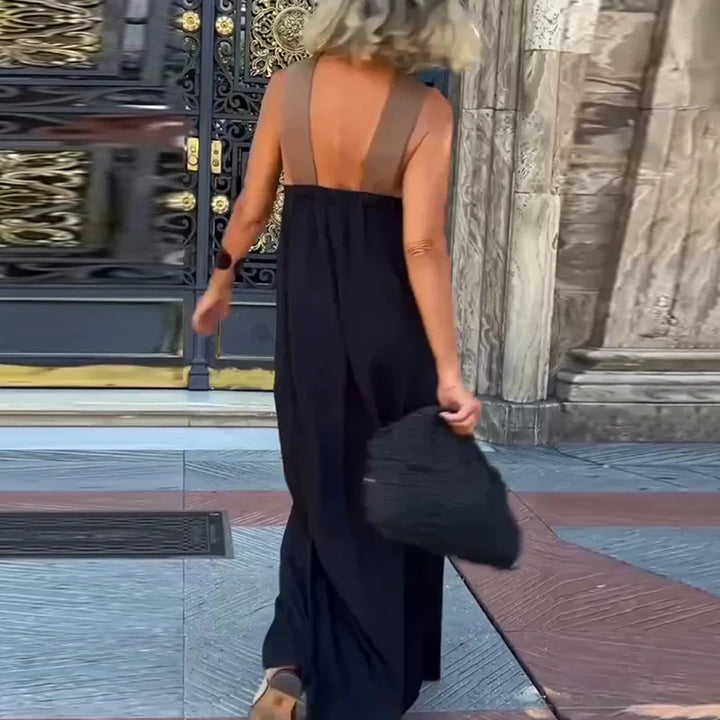 Valentina Contrast Halter Backless Maxi Dress