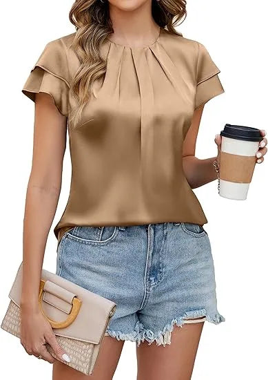 Sabrina Satin Ruffle Sleeve Blouse