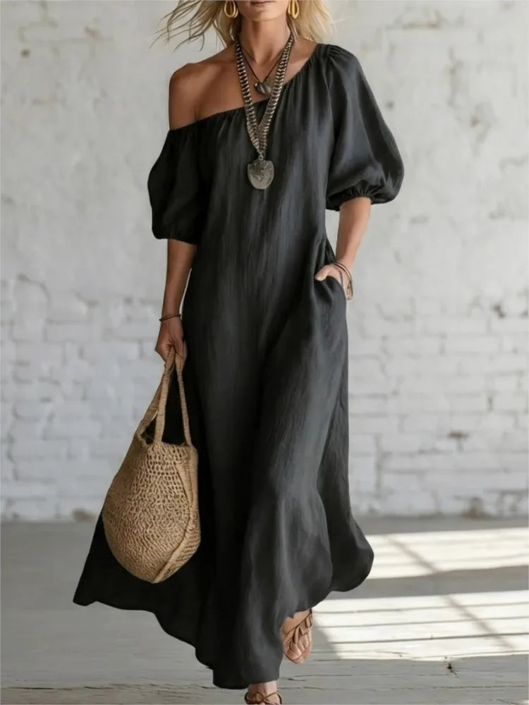 Amber One Shoulder Puff Sleeve Maxi Dress