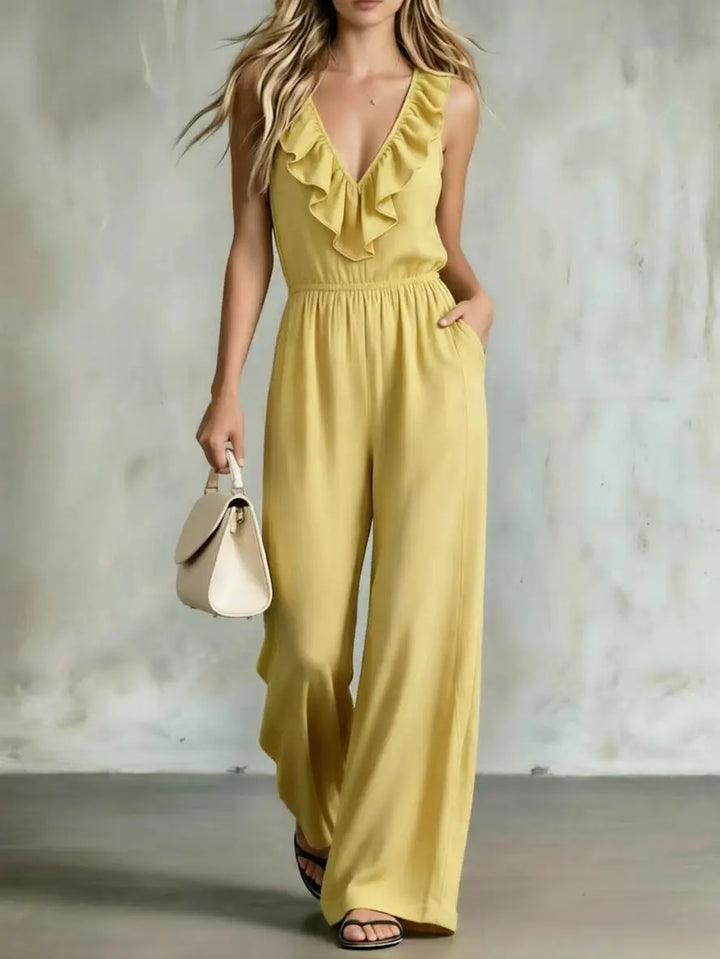 Victoria Ruffle V Neck Jumpsuit