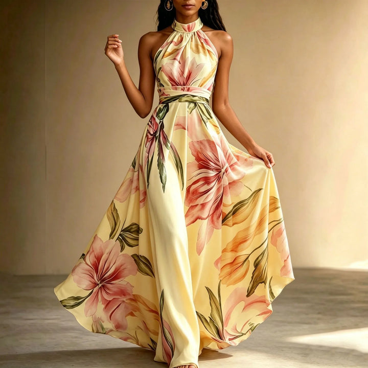 Valencia Floral Halter Bohemian Maxi Dress