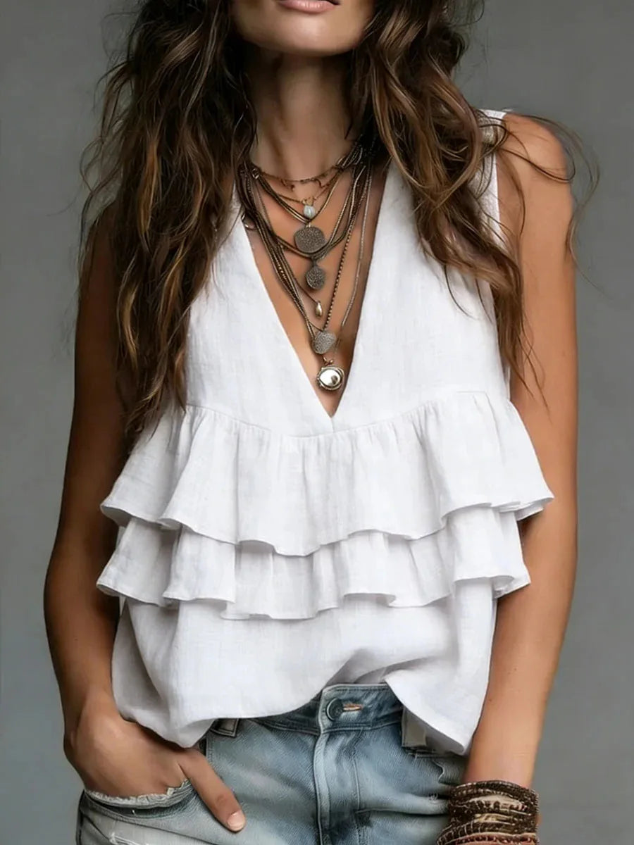 Aurora Ruffled V Neck Casual Blouse