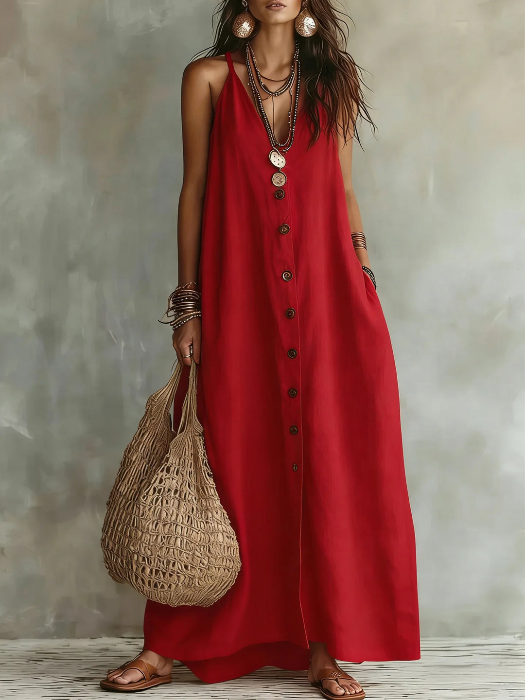Elowen Breathable Sleeveless Linen Maxi Dress