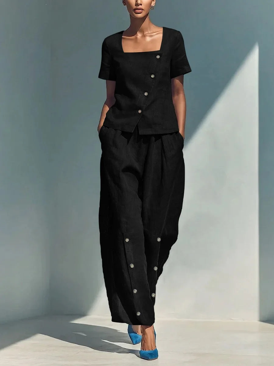 Nicole Button Front Trouser Set