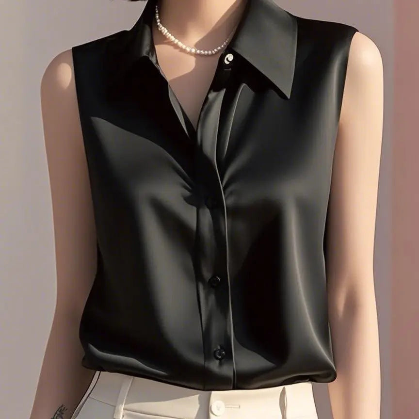 Keanne Sleeveless Satin Blouse Shirt