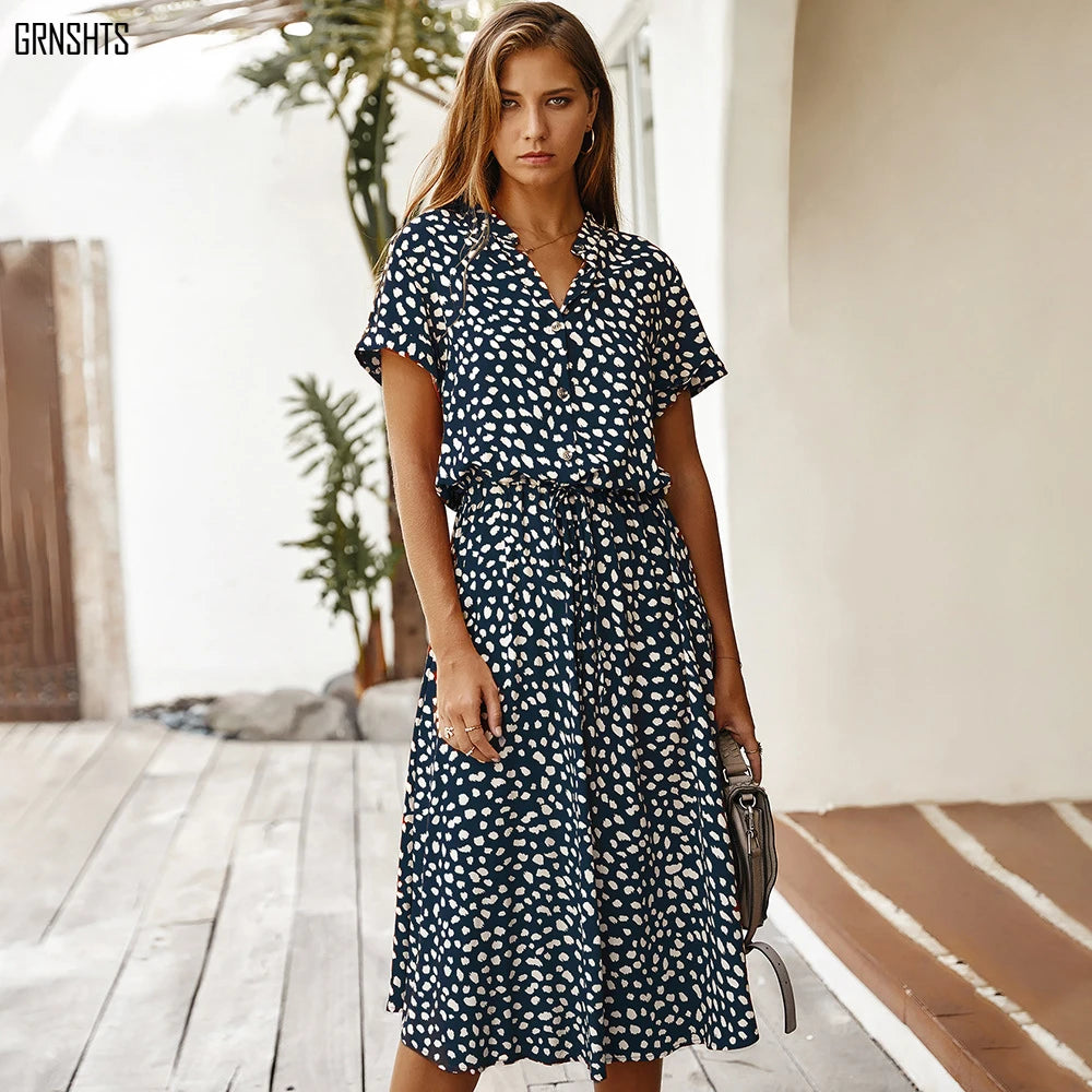 Adeline Printed Midi Shirt Dress