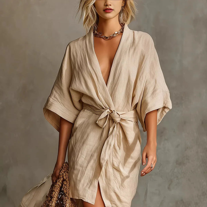 Sophie Short Sleeve Tie Waist Midi Dress