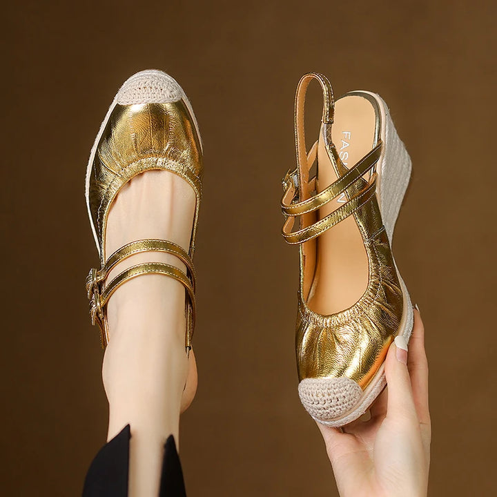 Rosalie Metallic Wedge Sandals