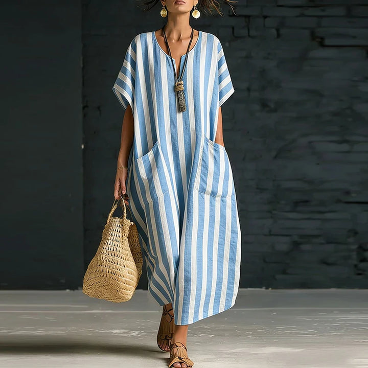 Rosemyn Striped V Neck Boho Maxi Dress