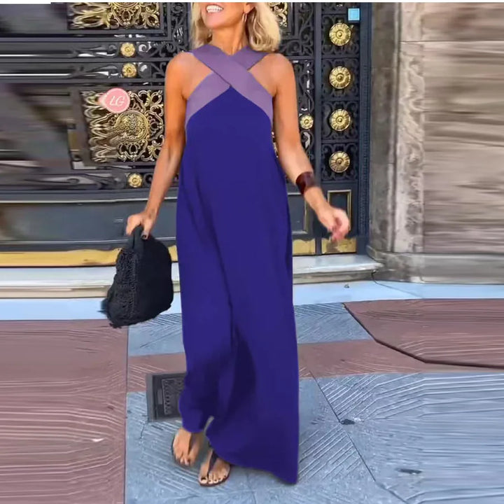 Valentina Contrast Halter Backless Maxi Dress